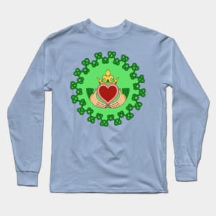 Claddagh and Green Knotwork Long Sleeve T-Shirt